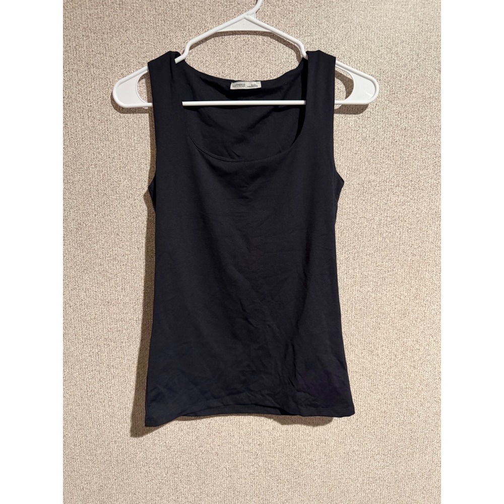 Zara W/B Collection Black Scoop Neck Tank Top Size M Made in Portugal Stretch